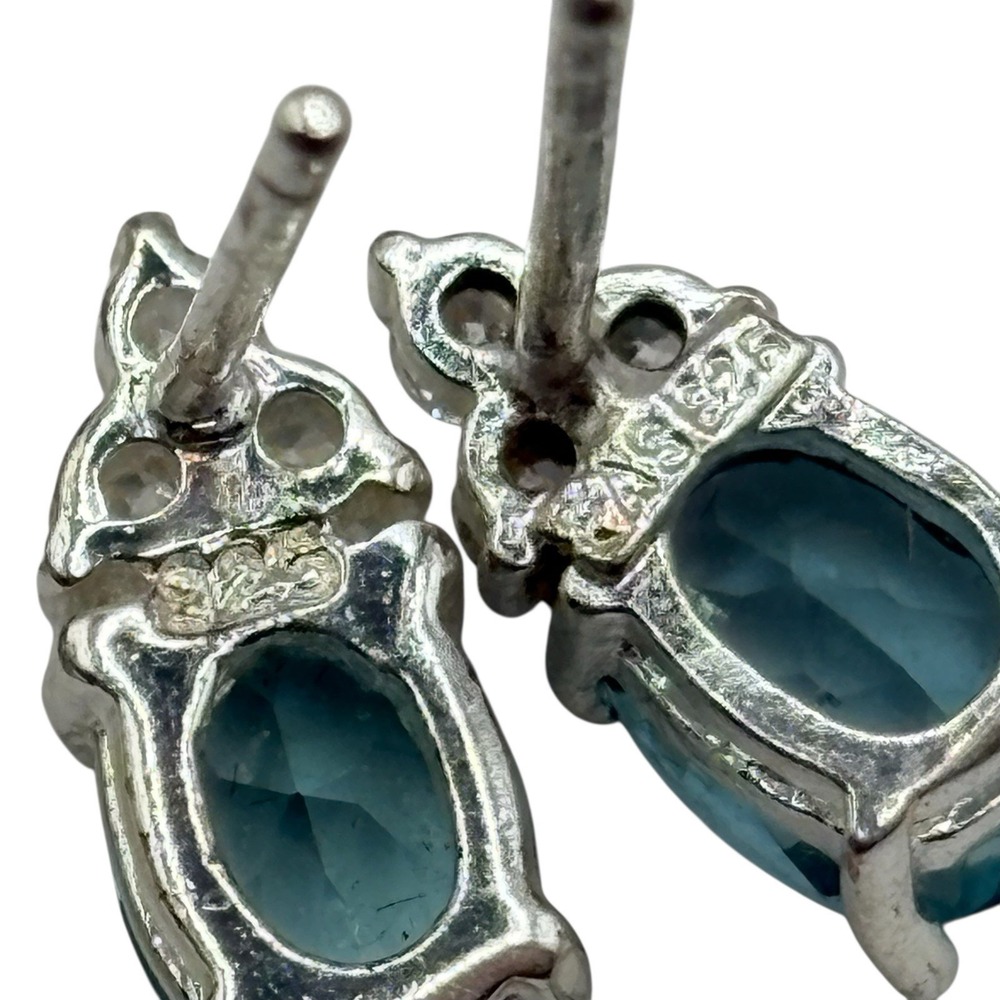 Stimulated Aquamarine Stud‎ Earrings Sterling Sliver 925 CZ Accents Post by FAS - Picture 9 of 14